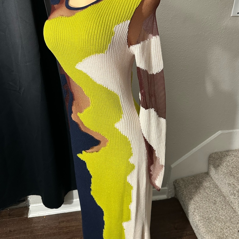 Hanifa Navy and Lime Abstract Maxi Dress - Picture 4 of 8